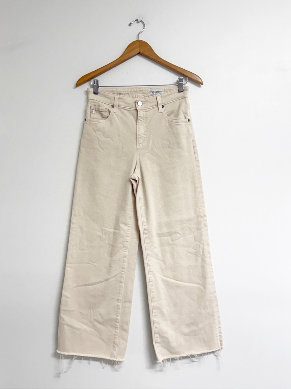 AG Adriano Goldschmied Saige Wide Leg Crop Jeans Size 27 Desert Rock Cream - Picture 2 of 8